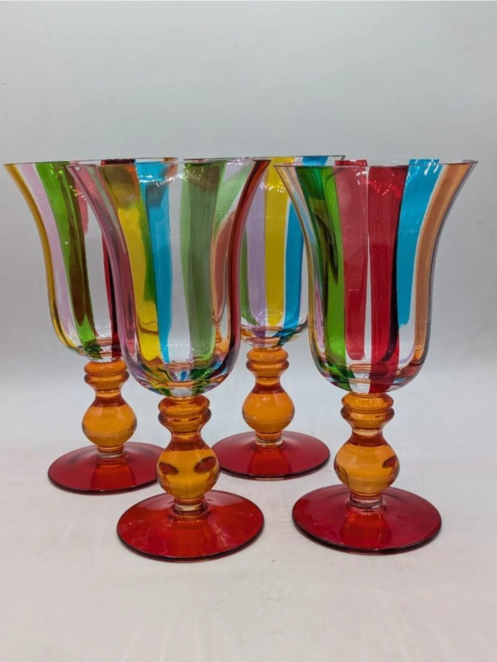 Pier 1 Fiesta Rainbow Striped Cabana Water Goblet Glasses Set of 4  8